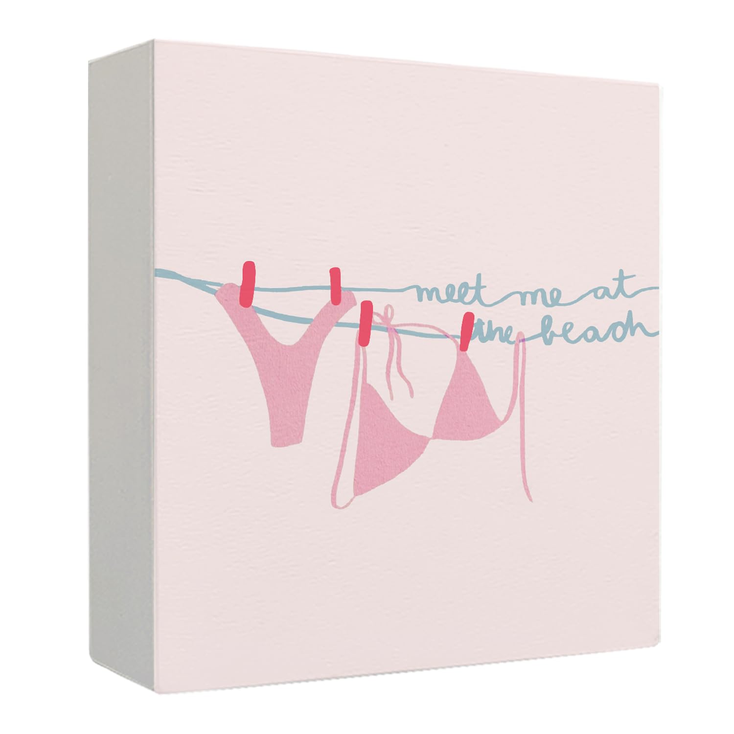 Coquette Pink Bow Champagne Wooden Box Sign, 5x5 Inch