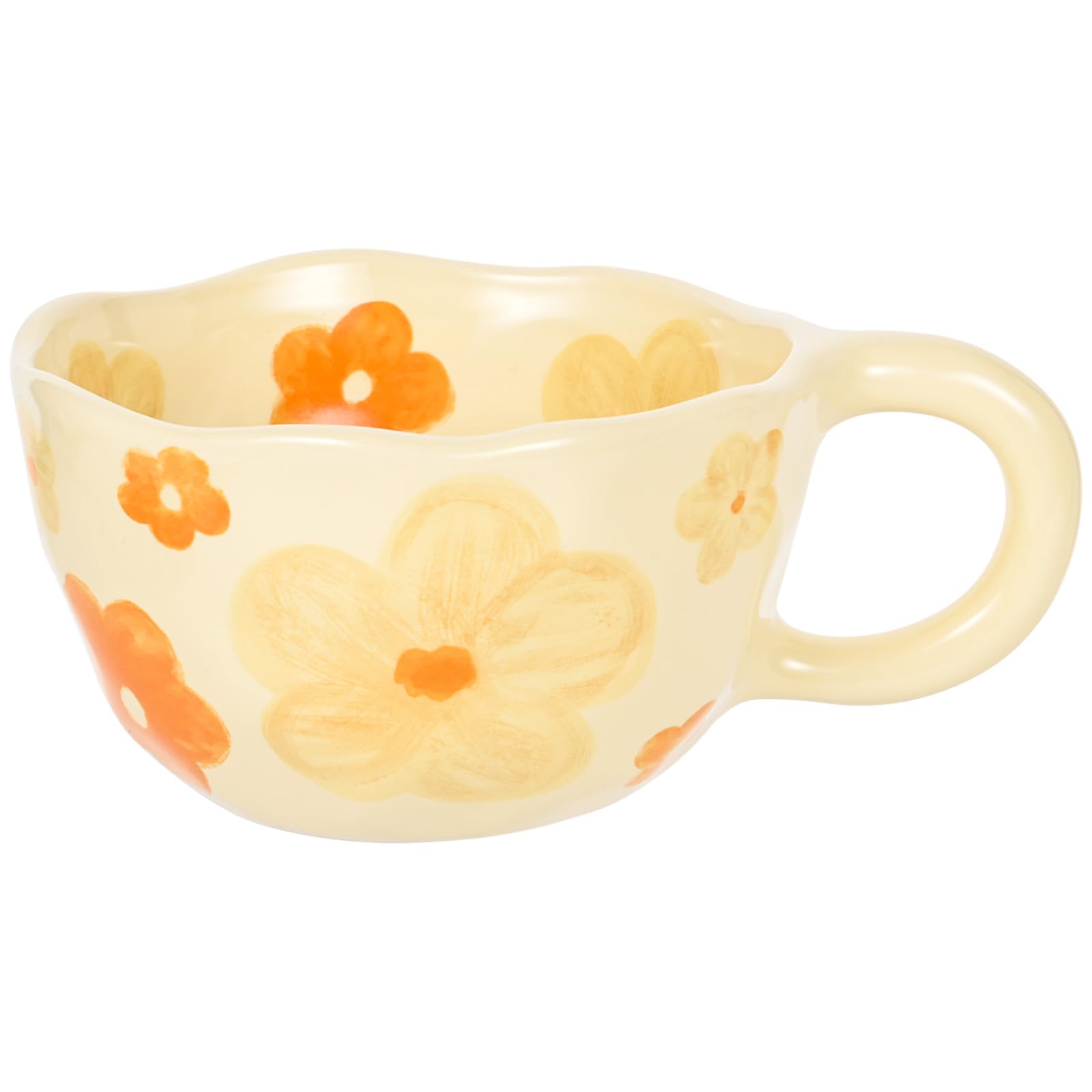 Set of 4 Vintage Floral Ceramic Coffee Mugs â€?8 oz Irregular Latte Art Cups