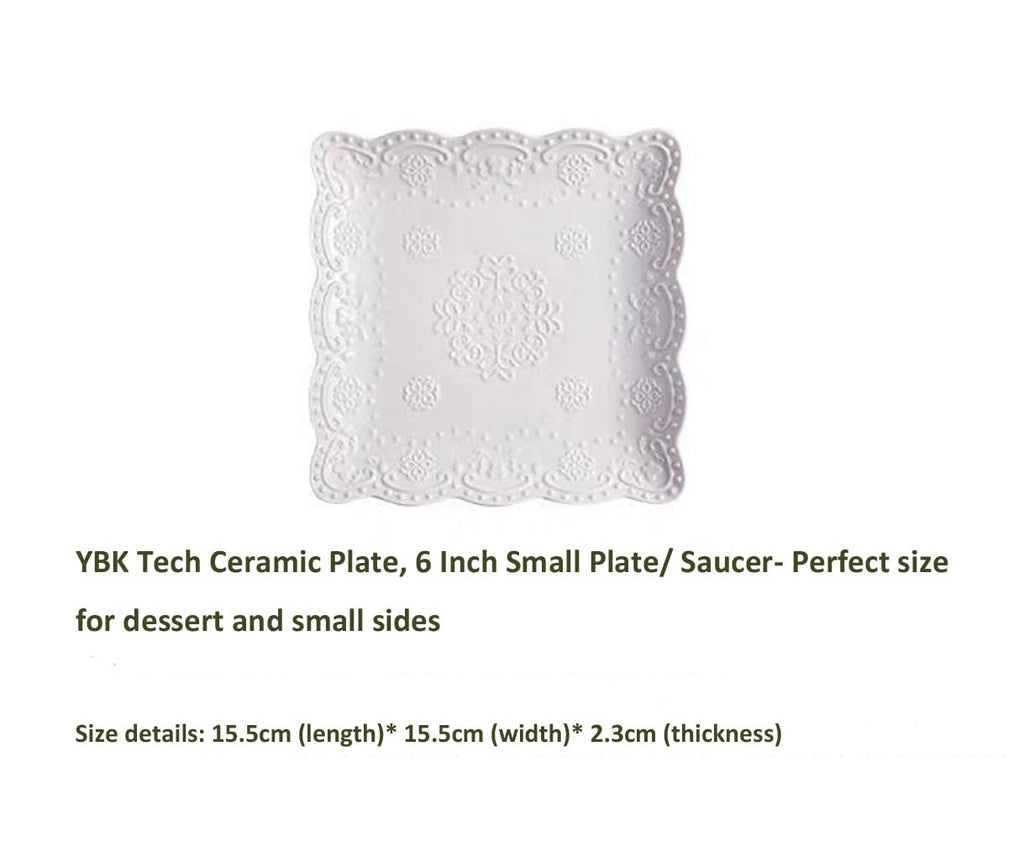 Elegant Square Embossed Lace Plate Bone China Dessert Plate Ceramic Plate Afternoon Tea