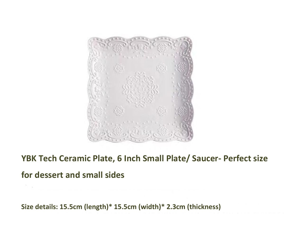 Elegant Square Embossed Lace Plate Bone China Dessert Plate Ceramic Plate Afternoon Tea