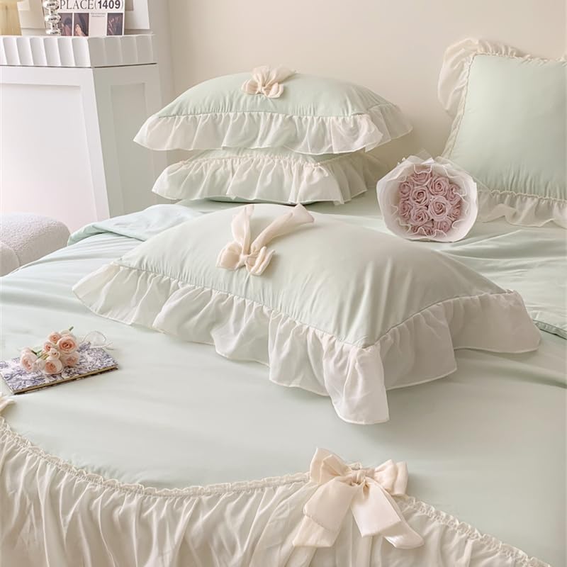Ruffle Duvet Cover Bedding Set with Bowtie, 2 Pieces Comforter Cover Set with Zipper Closure with Pillowcase
