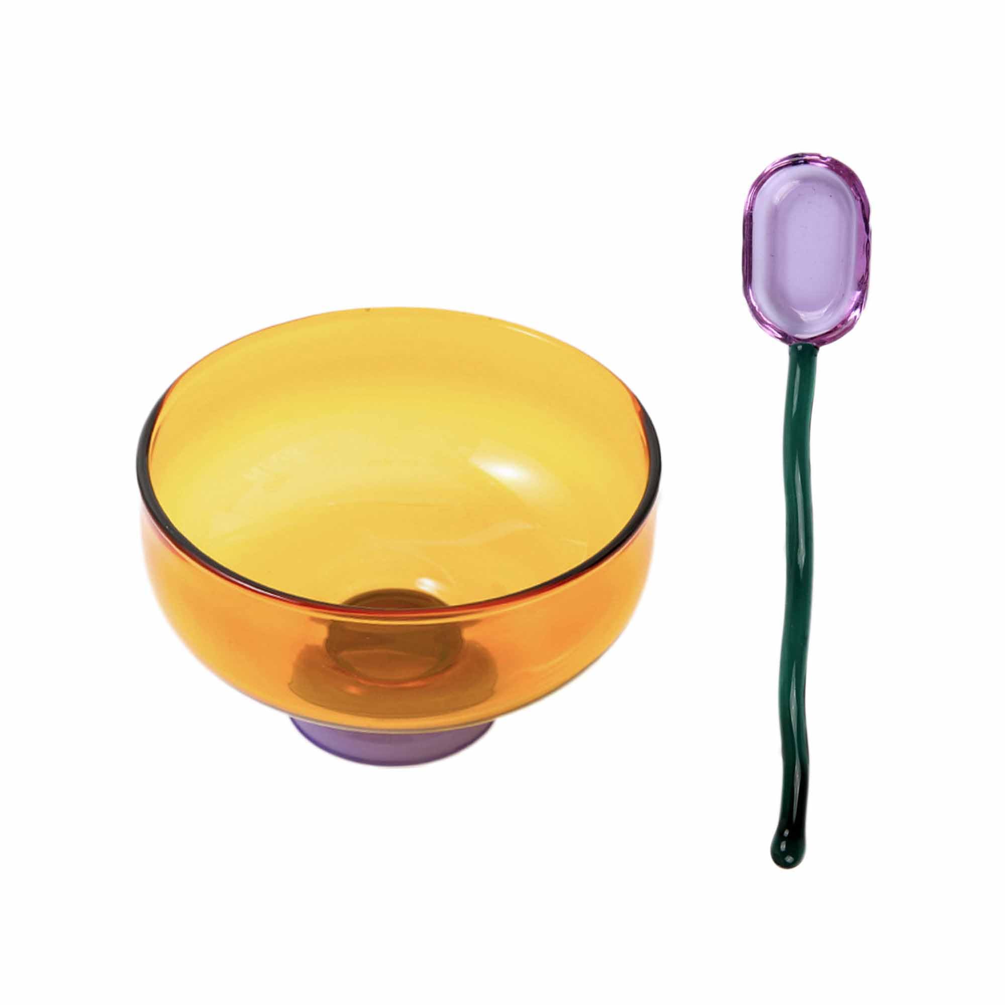 Glass Dessert Bowls with Candy Color Stirring Spoons