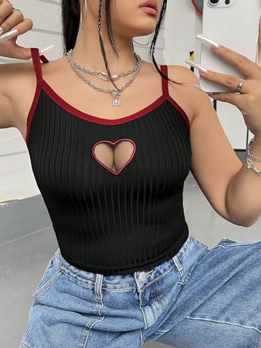 Women's Plus Size Cami Crop Tops Contrast Mesh Spaghetti Strap Summer Top