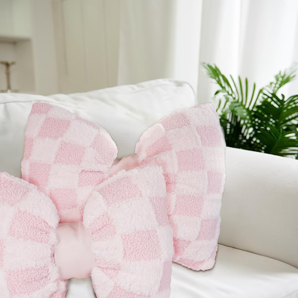 Two Pcs Big Bow Pillow Shaped Cushion Plush Car Lumbar Pillow Aesthetic Home Decor Throw Pillows for Room Bed Sofa Couch Decor
