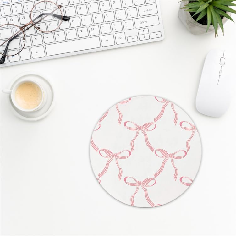 Coquette Pink Bow Mouse Pad, Non-Slip Rubber Base Mousepads for Office Desk Decor, 8.7 x 8.7 Inch