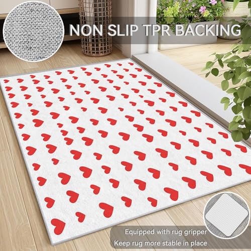 Red Heart Rug - Day Area Rug & Room Decor, Modern Carpet & Home Decor, Washable Non Slip Anti Skid Rugs