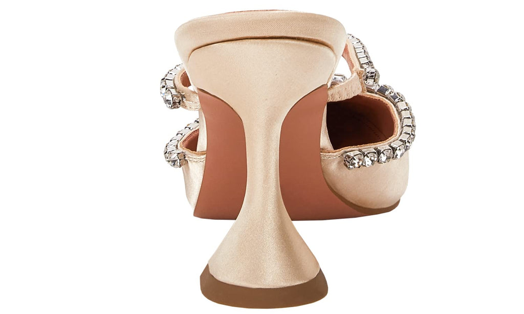 Women's Pointed Toe Strappy Heels Crystal Satin Heeled Mules Shoes