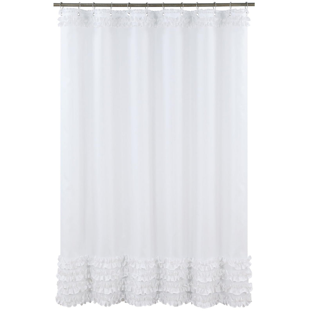 Ruffle Shower Curtain, Pink Fabric Shower Curtain with Handmade Ruffles, Farmhouse Chic Bath Curtains, 72" W x 72" H