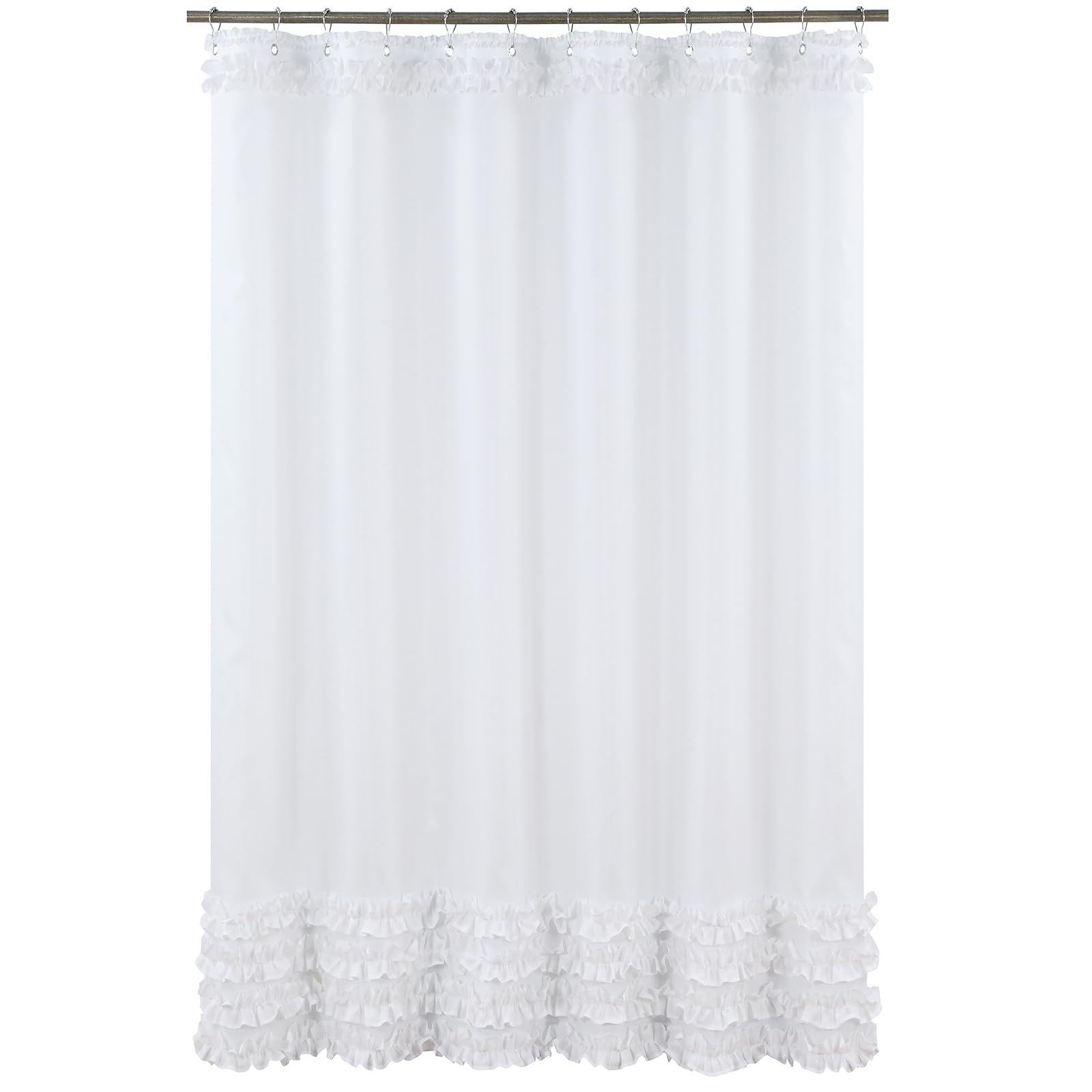 Ruffle Shower Curtain, Pink Fabric Shower Curtain with Handmade Ruffles, Farmhouse Chic Bath Curtains, 72" W x 72" H