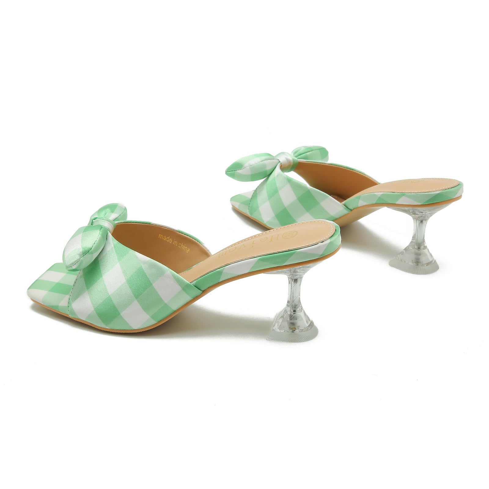 Ladies Bow Tie Kitten Heel Sandals For Women Mule Sandals Slingback Square Open Toe Low Wedding Heels Backless Slip On Slide Summer Cute Wedding Bridal Sandals Shoes