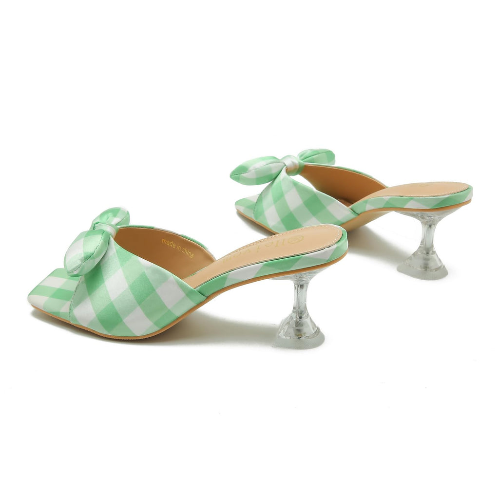 Ladies Bow Tie Kitten Heel Sandals For Women Mule Sandals Slingback Square Open Toe Low Wedding Heels Backless Slip On Slide Summer Cute Wedding Bridal Sandals Shoes