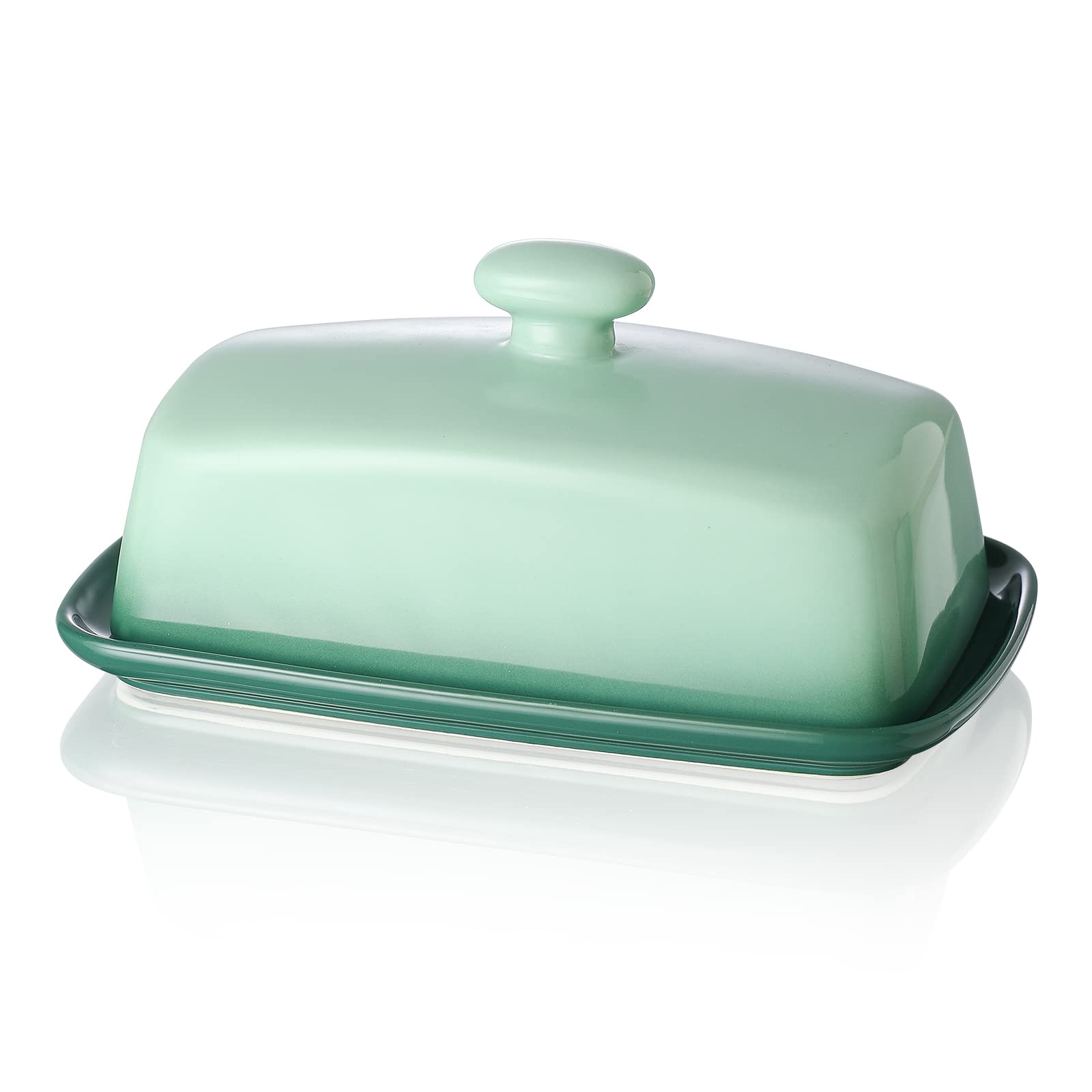 Large Porcelain Butter Dish with Lid, Henten Home Classic Matte Butter Keeper for Countertop