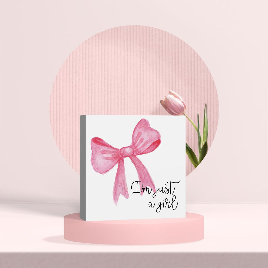 Pink Bow Coquette Room Decor - Wooden Box Sign Desk Decor