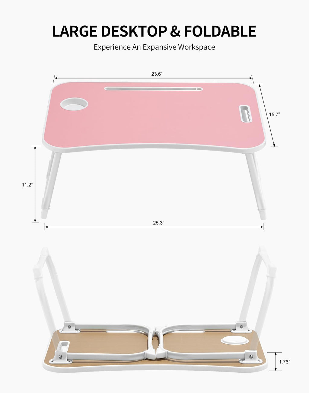 Portable Foldable Study Table, Laptop Stand With Cup Holder, Tablet Slot, And Lift Handle For Working