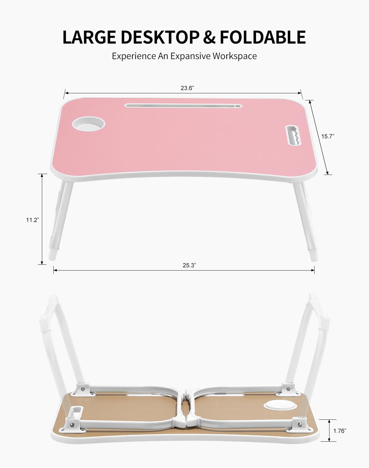 Portable Foldable Study Table, Laptop Stand With Cup Holder, Tablet Slot, And Lift Handle For Working