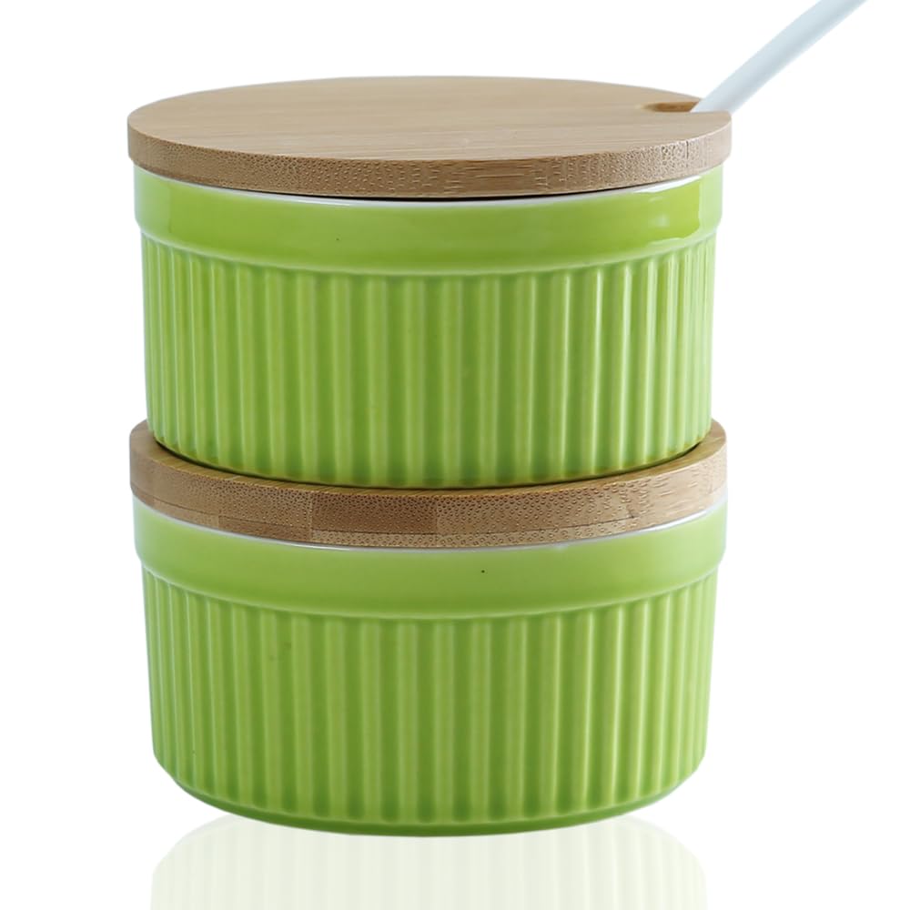 Ceramic Spice Cellars with Lid and Spoon For Kitchen