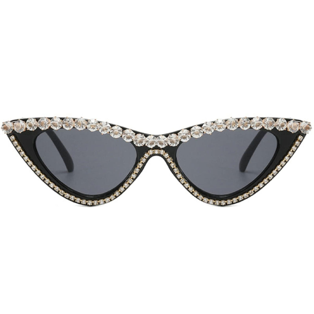 Coquette Bling Sunglasses Crystal Rhinestone Shades Retro Half Rim Women Cat Eyewear