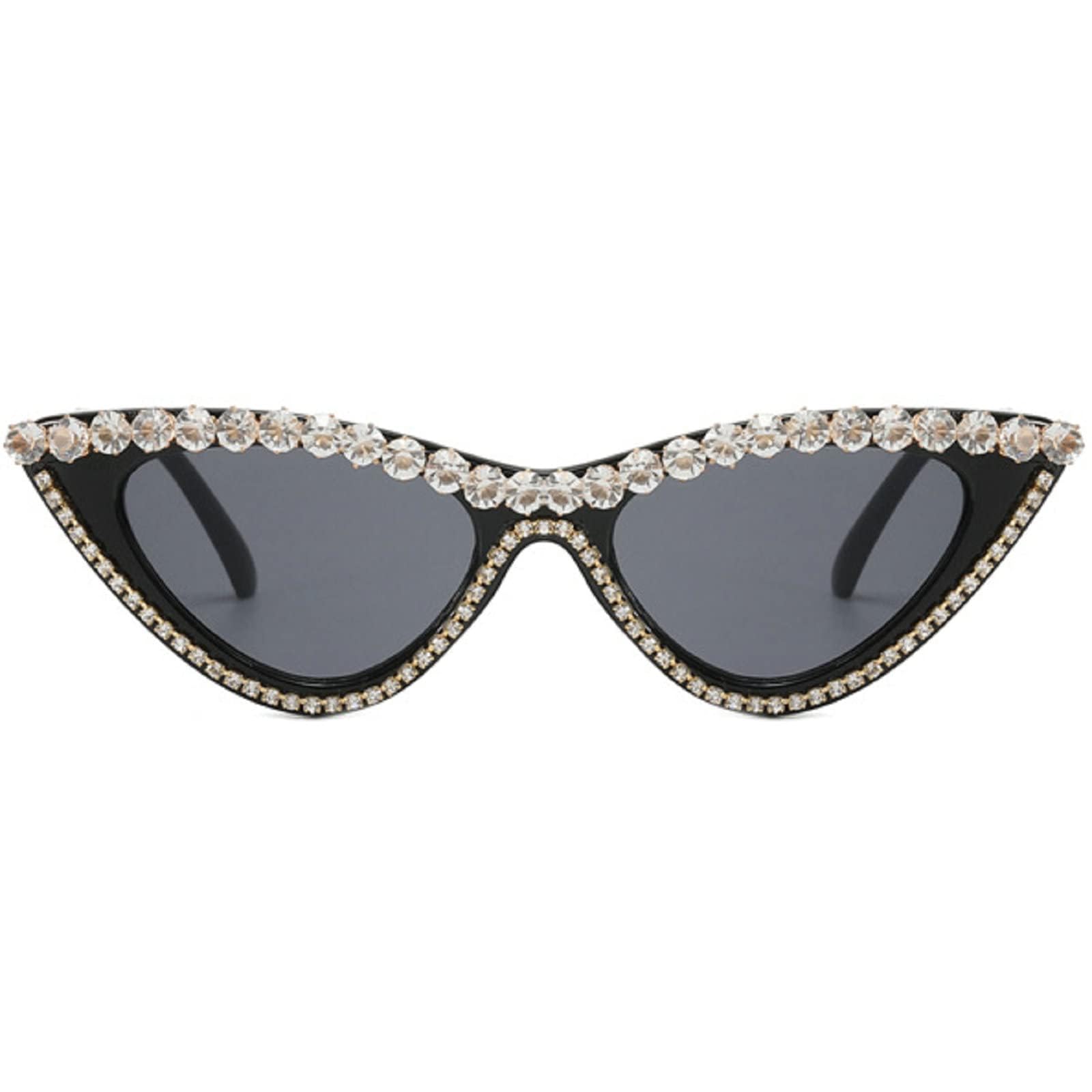 Coquette Bling Sunglasses Crystal Rhinestone Shades Retro Half Rim Women Cat Eyewear