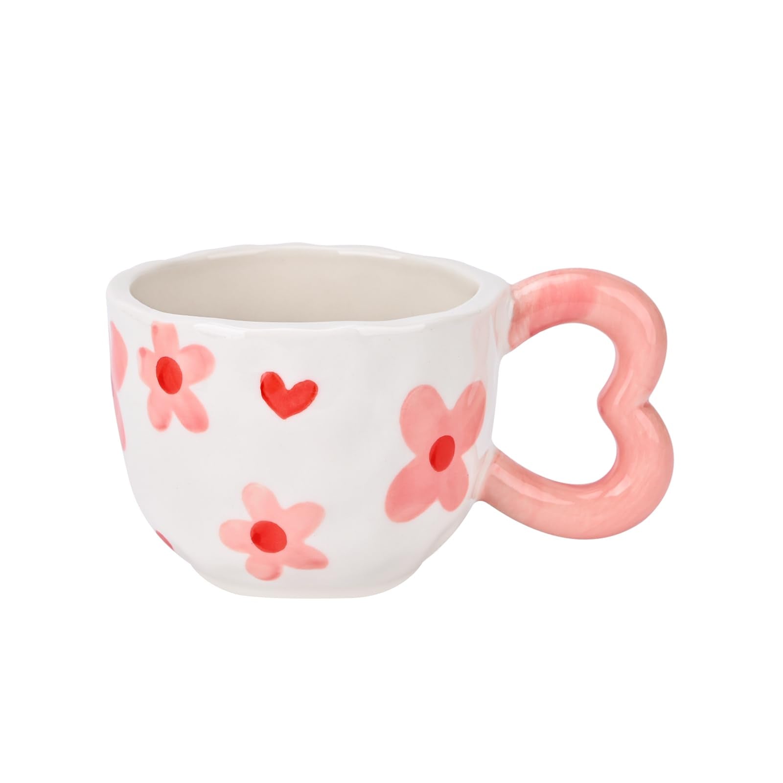 Ribbon Bow Ceramic Mug, Cute Creative Heart Handle Mug Design, 10.5 oz/300 ml