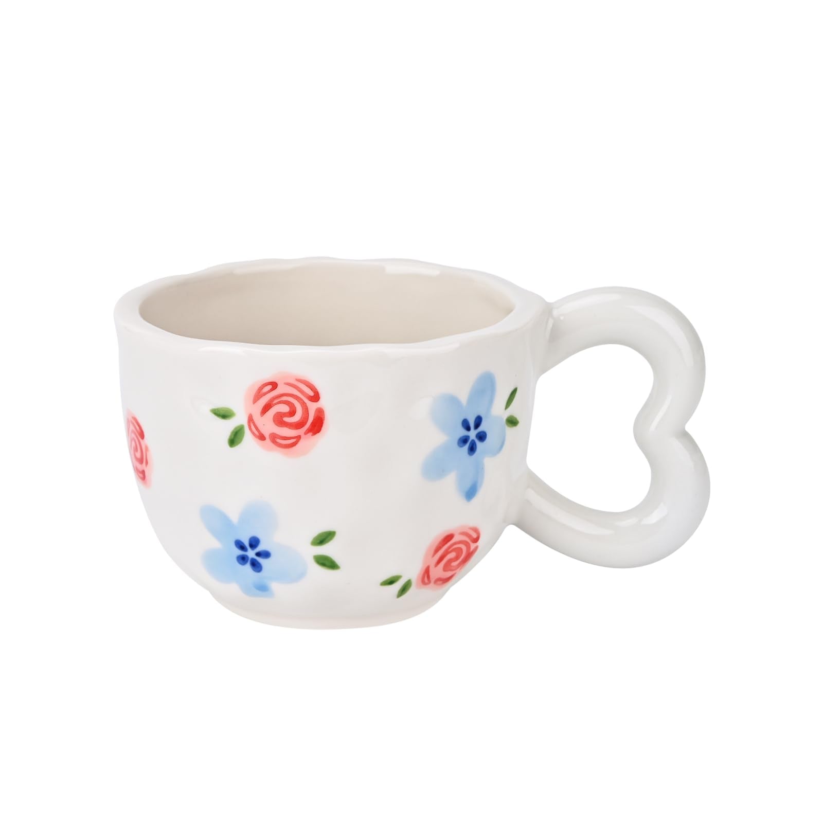 Ribbon Bow Ceramic Mug, Cute Creative Heart Handle Mug Design, 10.5 oz/300 ml