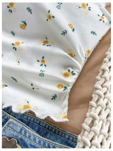 Women's Contrast Lace Halter Neck Lettuce Trim Casual Crop Tee Tops