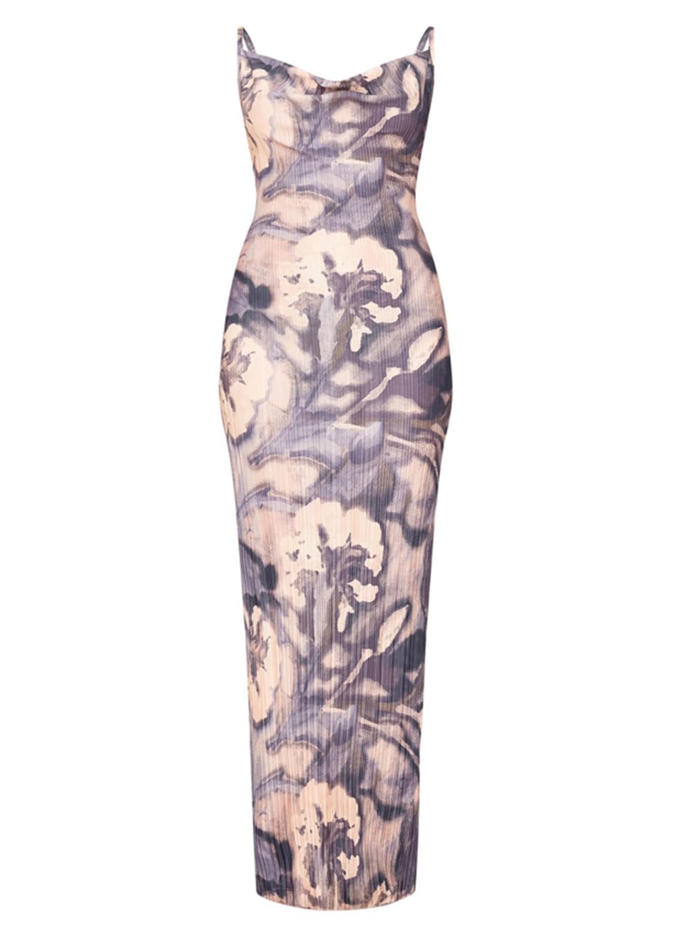 Women's Cowl Neck Dress Sexy Strap Shoulder Pleated Maxi Dress