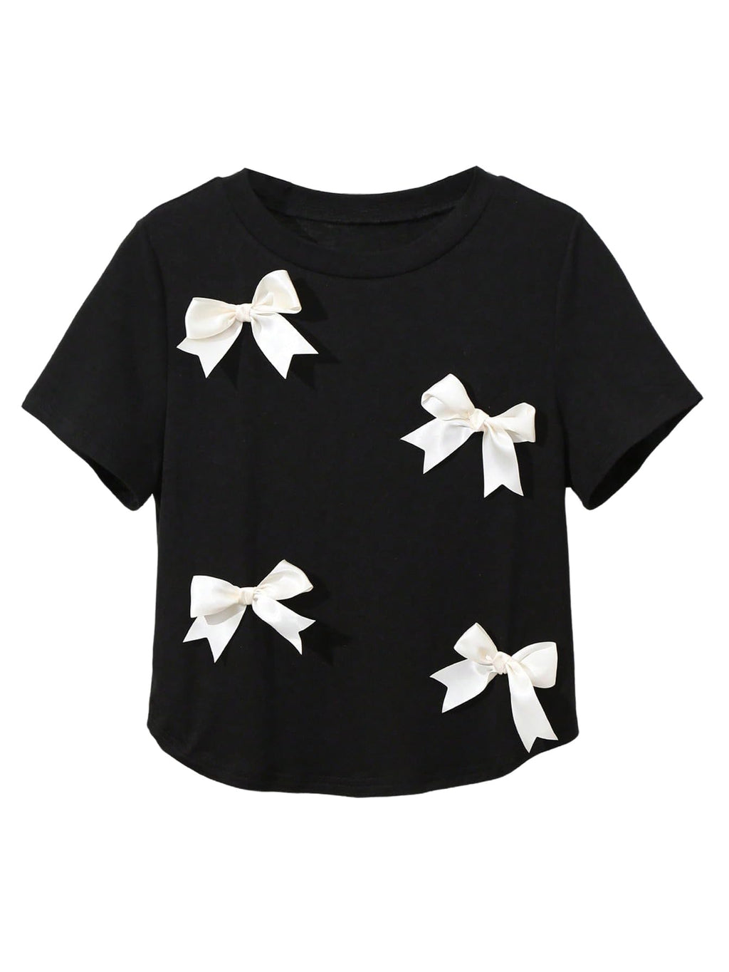 Women's Coquette Bow Tops Cute Short Sleeve Round Neck T Shirt