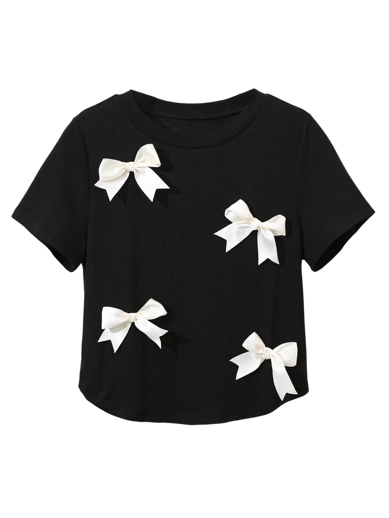 Women's Coquette Bow Tops Cute Short Sleeve Round Neck T Shirt