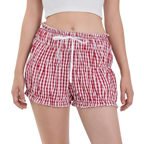 Women Y2k Ruffle Bloomer Shorts Slim Fit Sexy Smocked Lolita Short Pants Pj Lounge Boxers Micro Shorts Bottoms