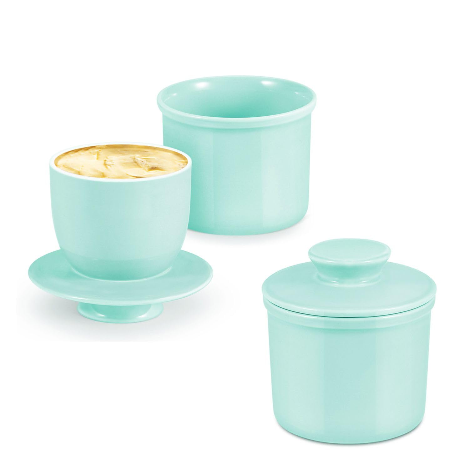 Porcelain French Butter Keeper Crocks with Lids â€?Set of 2 Farmhouse-Style Butter Dishes