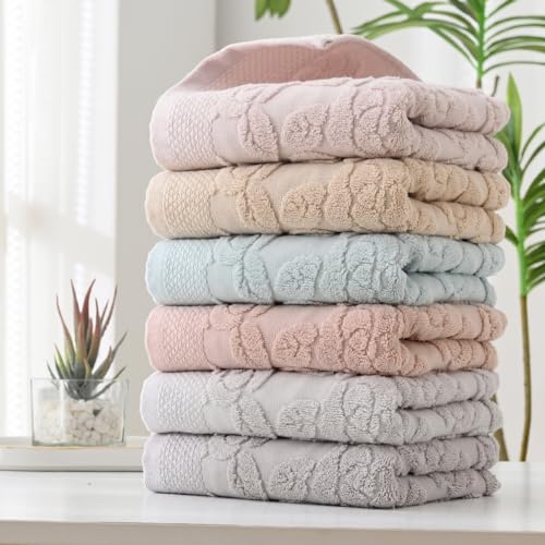 Rose Hand Towel Set of 2 Super Soft 100% Cotton Embossed Floral Pattern Highly Absorbent Decorative Bath Hand Towels for Bathroom 13x 29 Inch