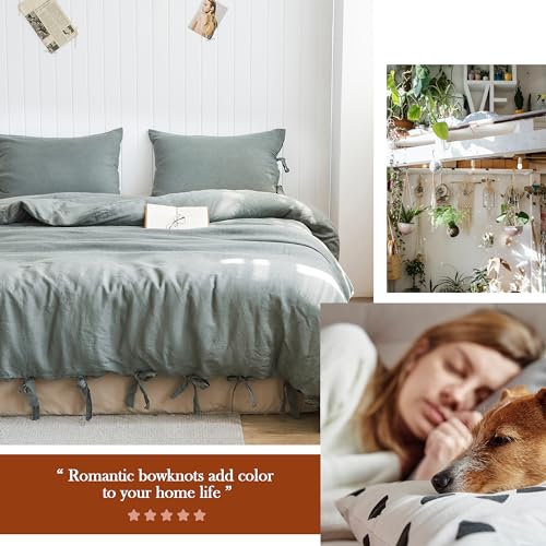 The 100% Linen Duvet Cover Set, 3 Pieces Belgian Flax Breathable Bedding,(1 Comforter Cover+2 Pillowshams) with Tie Closure Style