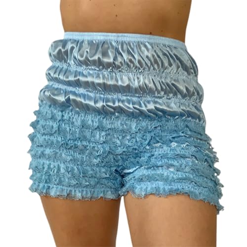 Womens Ruffle Bloomer Shorts Y2k Elastic Gingham Fruit Print Cute Frilly Lounge Sleep Pj Mini Micro Boy Shorts