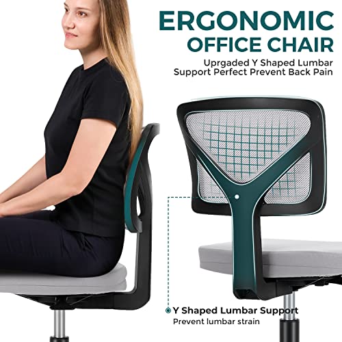 Vanity Swivel Armless Desk Chairs with Wheels, Ergonomic Adjustable Home Office Rolling Task Chair, Comfy Mesh Mid Back