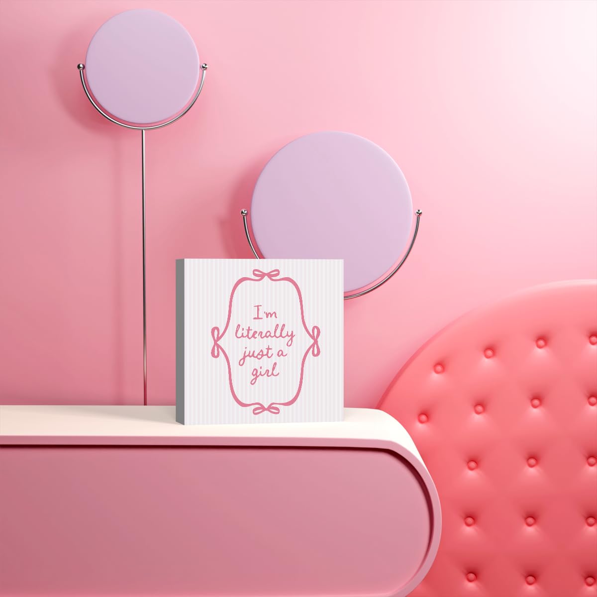 Pink Bow Coquette Room Decor - Wooden Box Sign Desk Decor