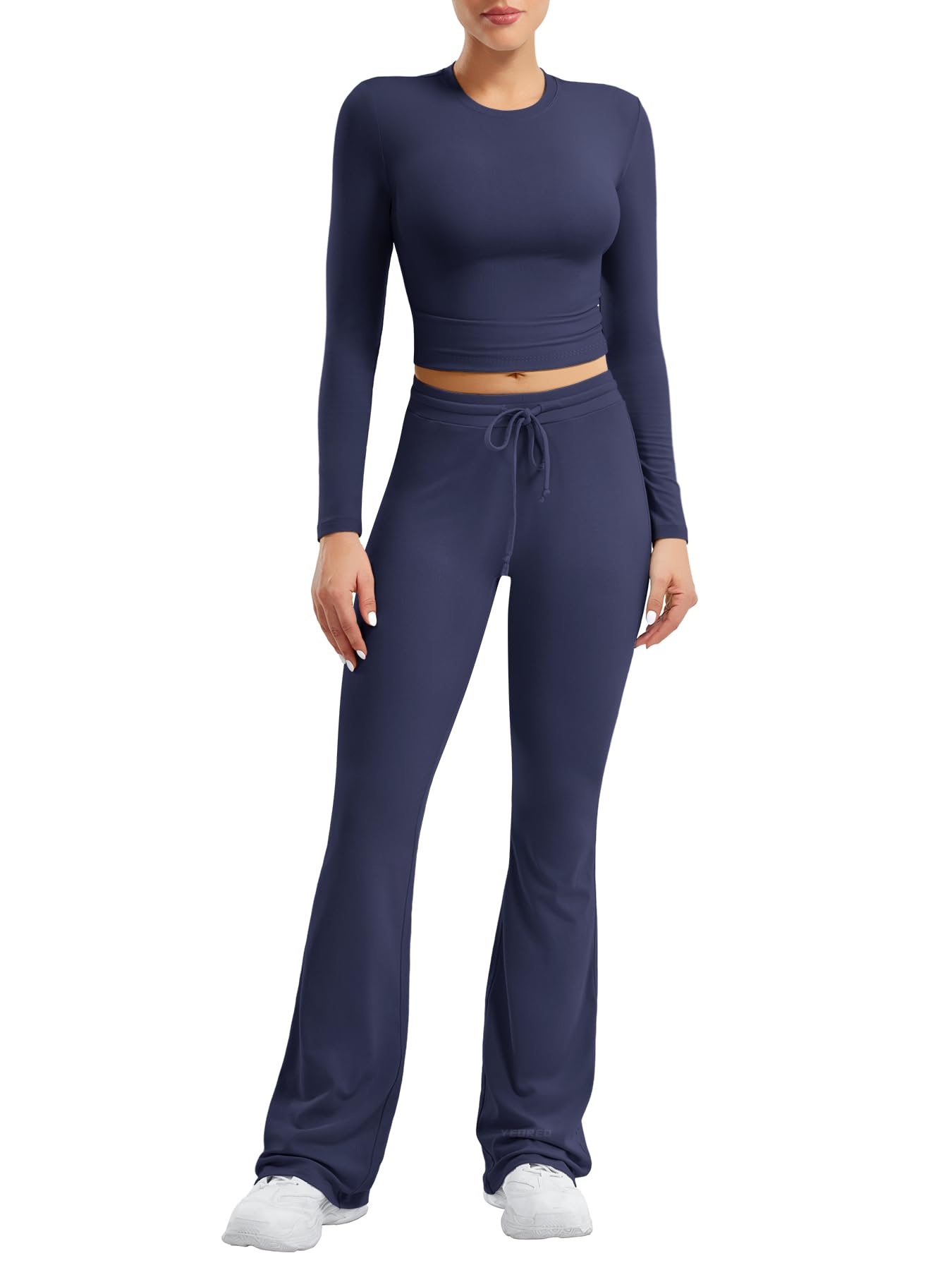 Two Piece Sets for Women Long Sleeve Tops Lounge Set Drawstring Wide Leg Pants Matching