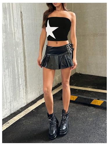 Floerns Women's Sleeveless Strapless Bandeau Star Print Color Block Cropped Tube Tops