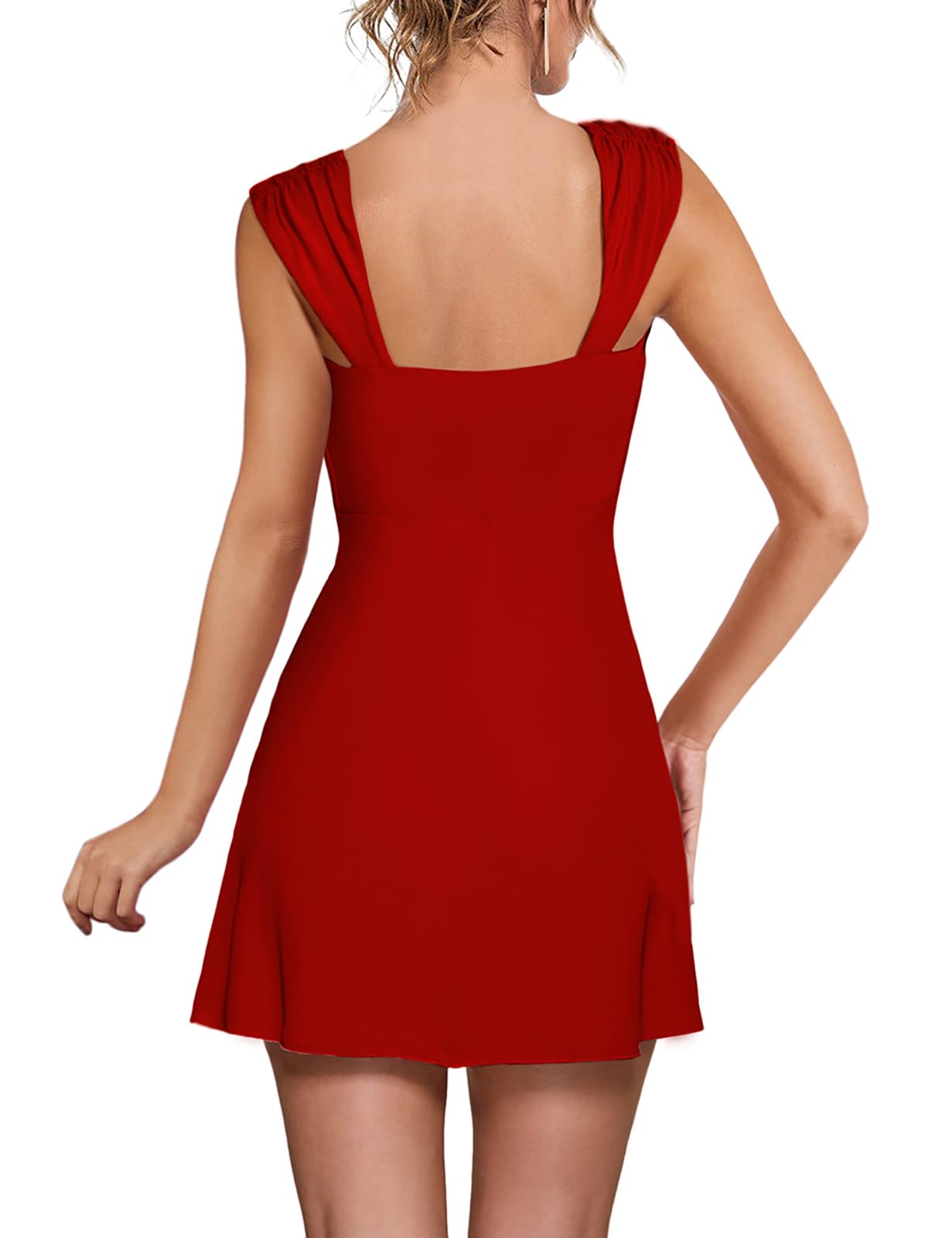Women's Sexy Square Neck Dress Sleeveless Elegant Ruffle Side Slit A Line Mini Dress