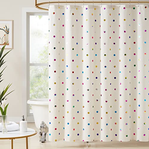 Fabric Shower Curtains with 12 Hooks for Bathroom Metallic Polka Dot Curtains Waterproof Shower Curtains with Grommet for Washable Shower Curtain Sets