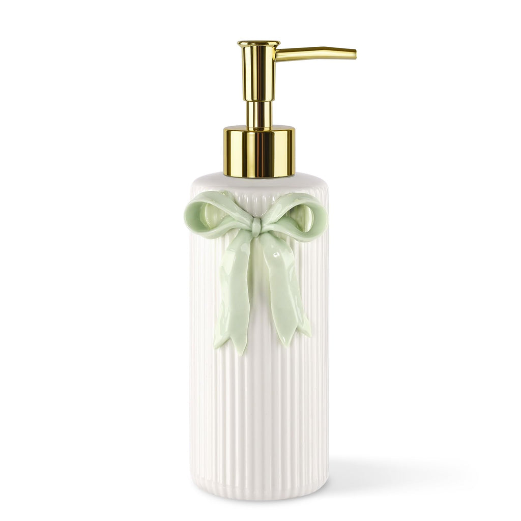 Handmade Ceramic Bow Soap Pump Dispenser Hand Lotion Liquid Dispenser Refillable for Kitchen and Bathroom Decorative