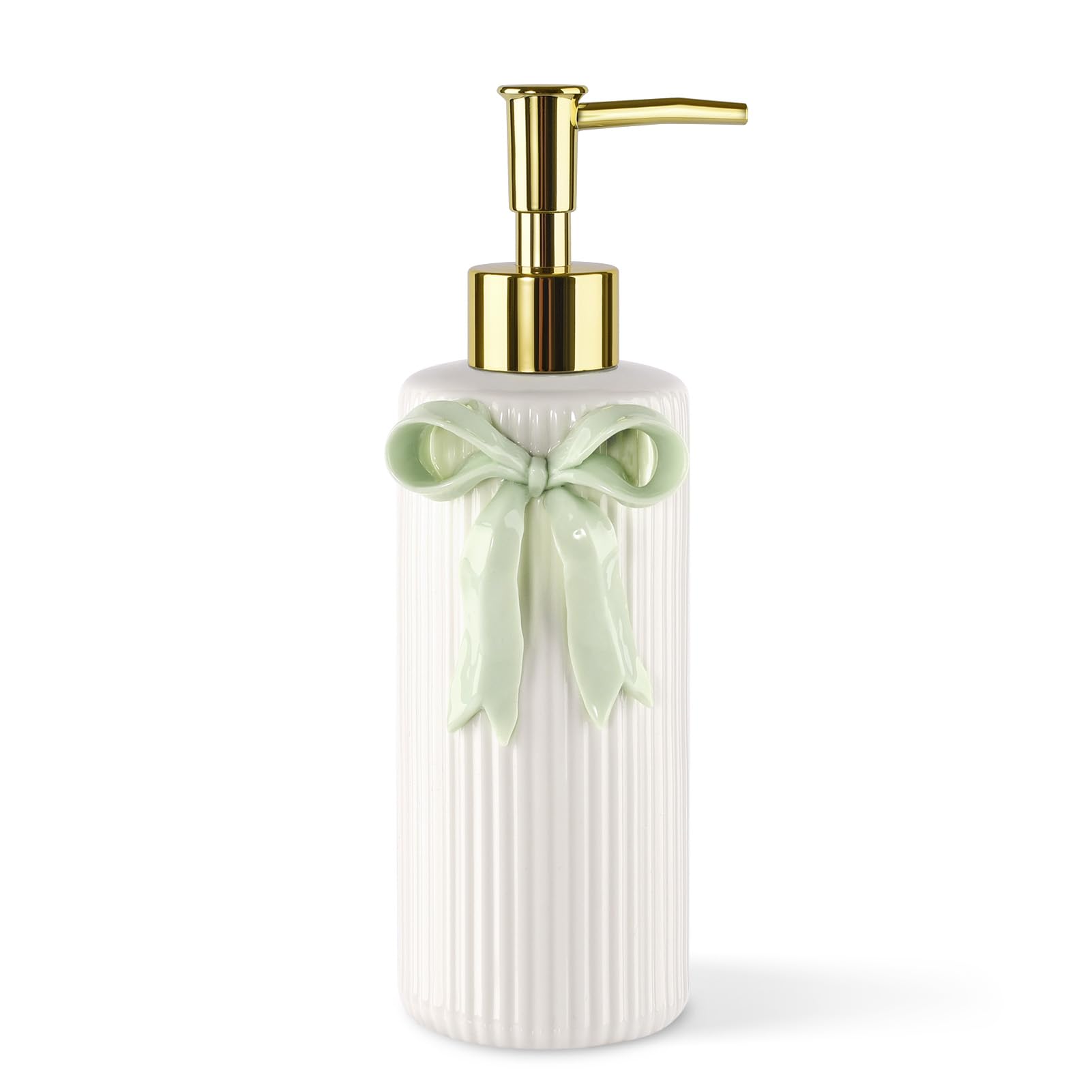 Handmade Ceramic Bow Soap Pump Dispenser Hand Lotion Liquid Dispenser Refillable for Kitchen and Bathroom Decorative