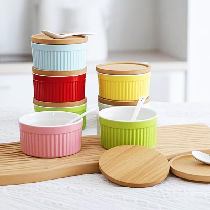 Ceramic Spice Cellars with Lid and Spoon For Kitchen