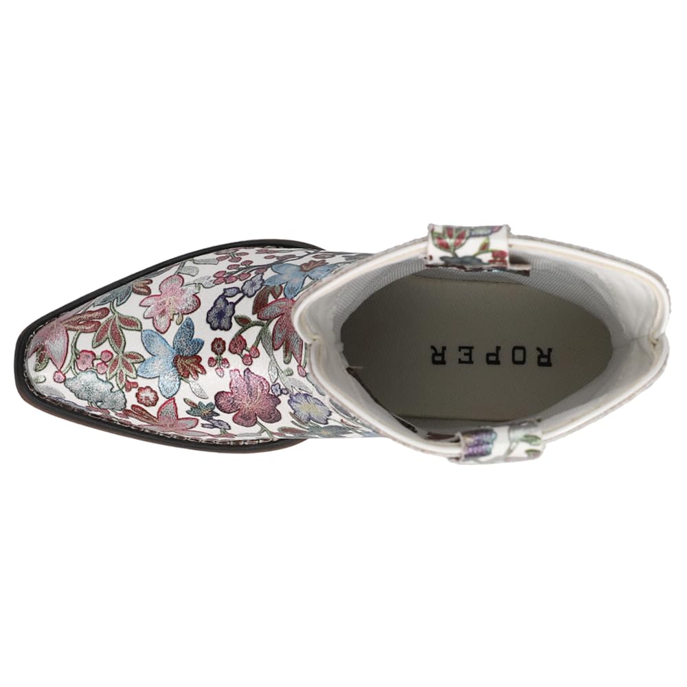 Womens Ingrid Floral Metallic Snip Toe Casual Boots Ankle Low Heel 1-2"