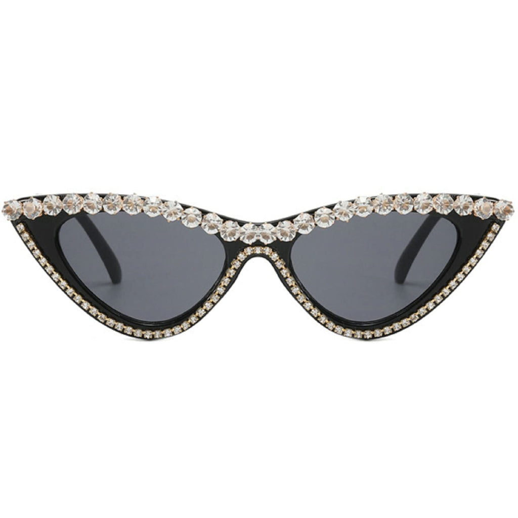 Coquette Bling Sunglasses Crystal Rhinestone Shades Retro Half Rim Women Cat Eyewear