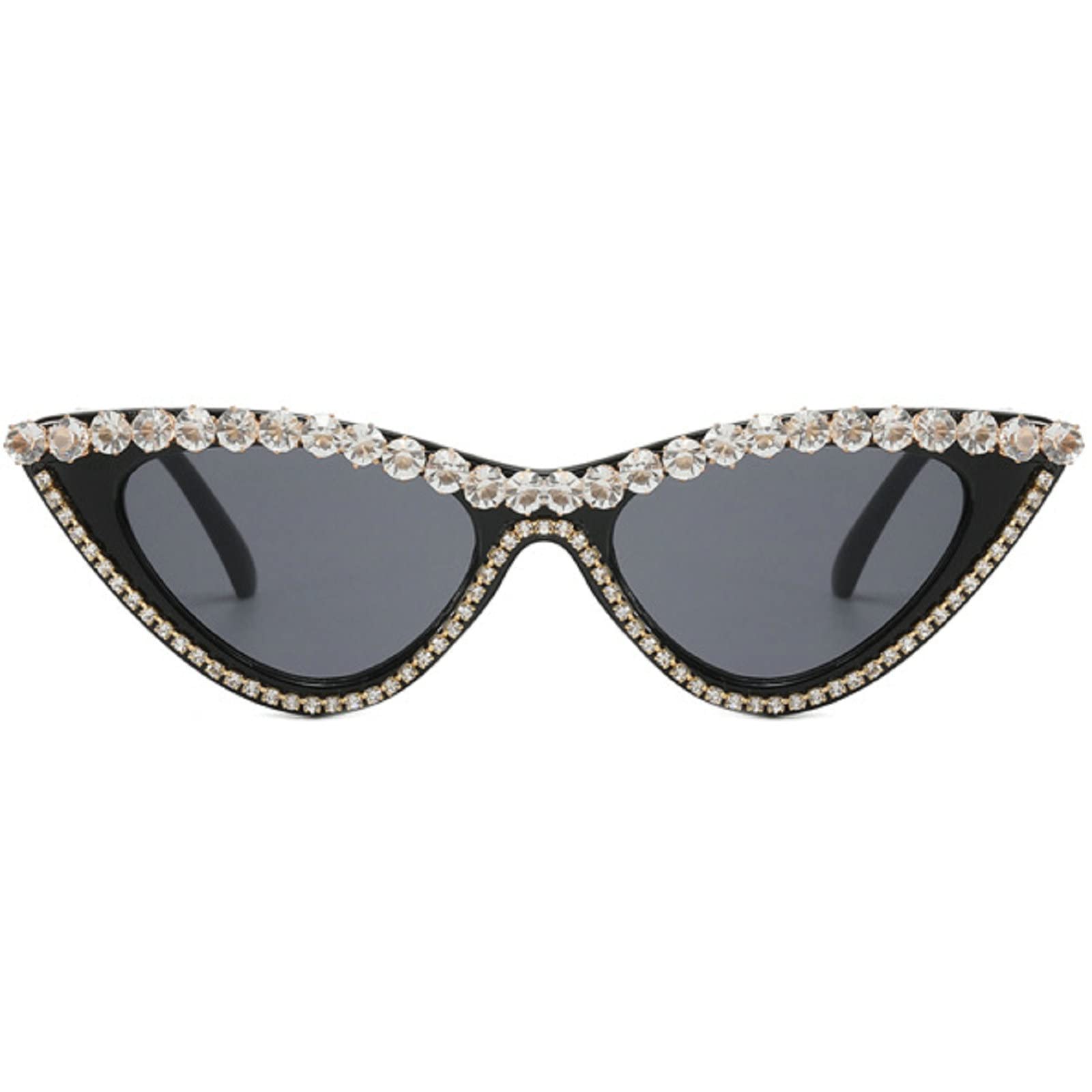 Coquette Bling Sunglasses Crystal Rhinestone Shades Retro Half Rim Women Cat Eyewear