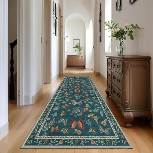 Insect Floral Area Rug, Machine Washable Area Rug Non-Slip Low Pile Large Bedroom Rug Stain Resistant Throw Rug Carpet