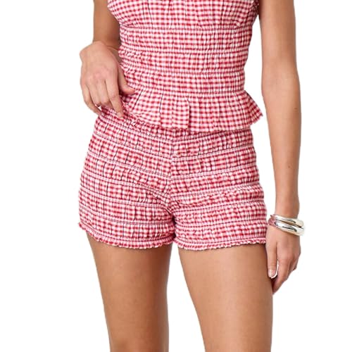 Womens Ruffle Bloomer Shorts Y2k Elastic Gingham Fruit Print Cute Frilly Lounge Sleep Pj Mini Micro Boy Shorts