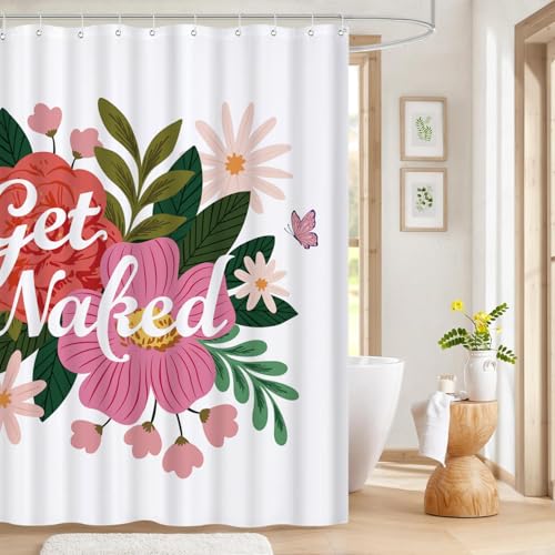 Cute Shower Curtain for Bathroom Modern Aesthetic Funky Decorative, Pretty Chic Cloth Set with Hooks, 72x72 Inch