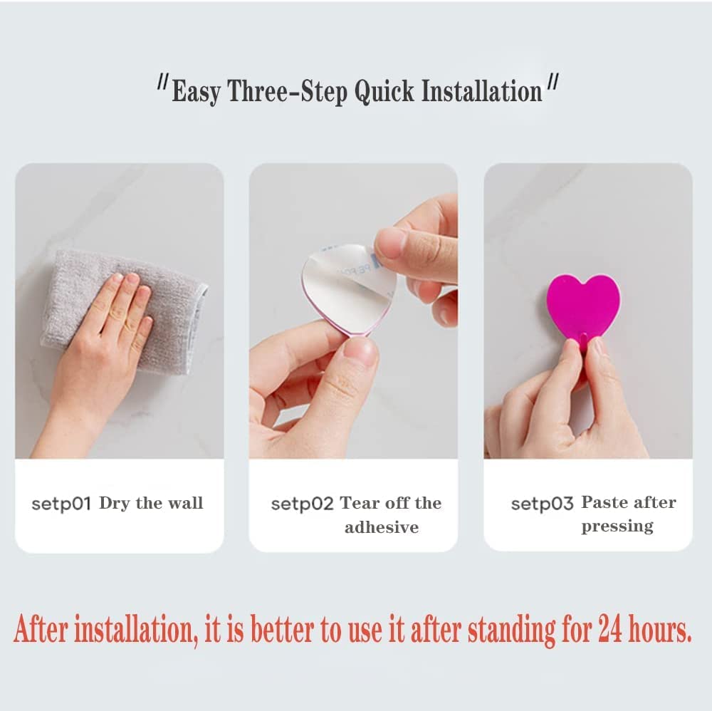 Heart Shaped Decorative Wall Hooks, Stainless Steel Strong Adhesive Wall Hook for Home Kitchen Bathroom Office (6 Pack)