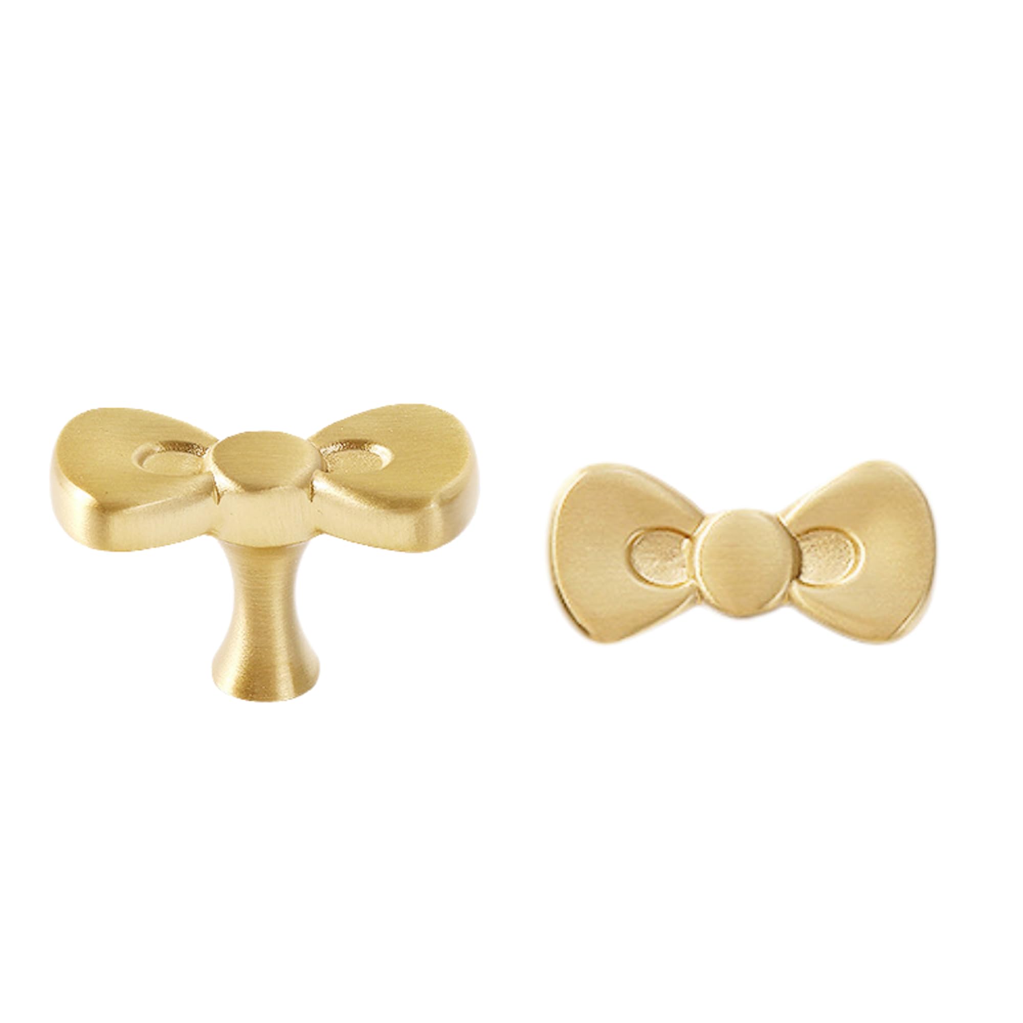 Gold Brass Small Bow Knobs Cute Dresser Drawer Handles Kitchen Cabinet Pulls Art Deco Single Hole Decorative Knobs Modern Furniture Hardware for Closet Cupboard